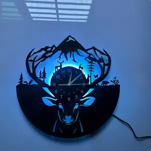 Forest Deer Theme LED Wall Clock, Elegant Design with Mountain & Pine Silhouettes, Perfect for Kids Room, Airbnb, Office Decor