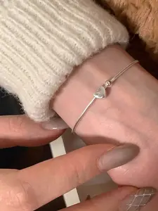 Heart Design Snake Bone Bracelet, Heart Shaped Bracelet, Minimalist Heart Charm Beaded Jewelry, All-Season Casual Party Accessory, Unique Style Gift Idea