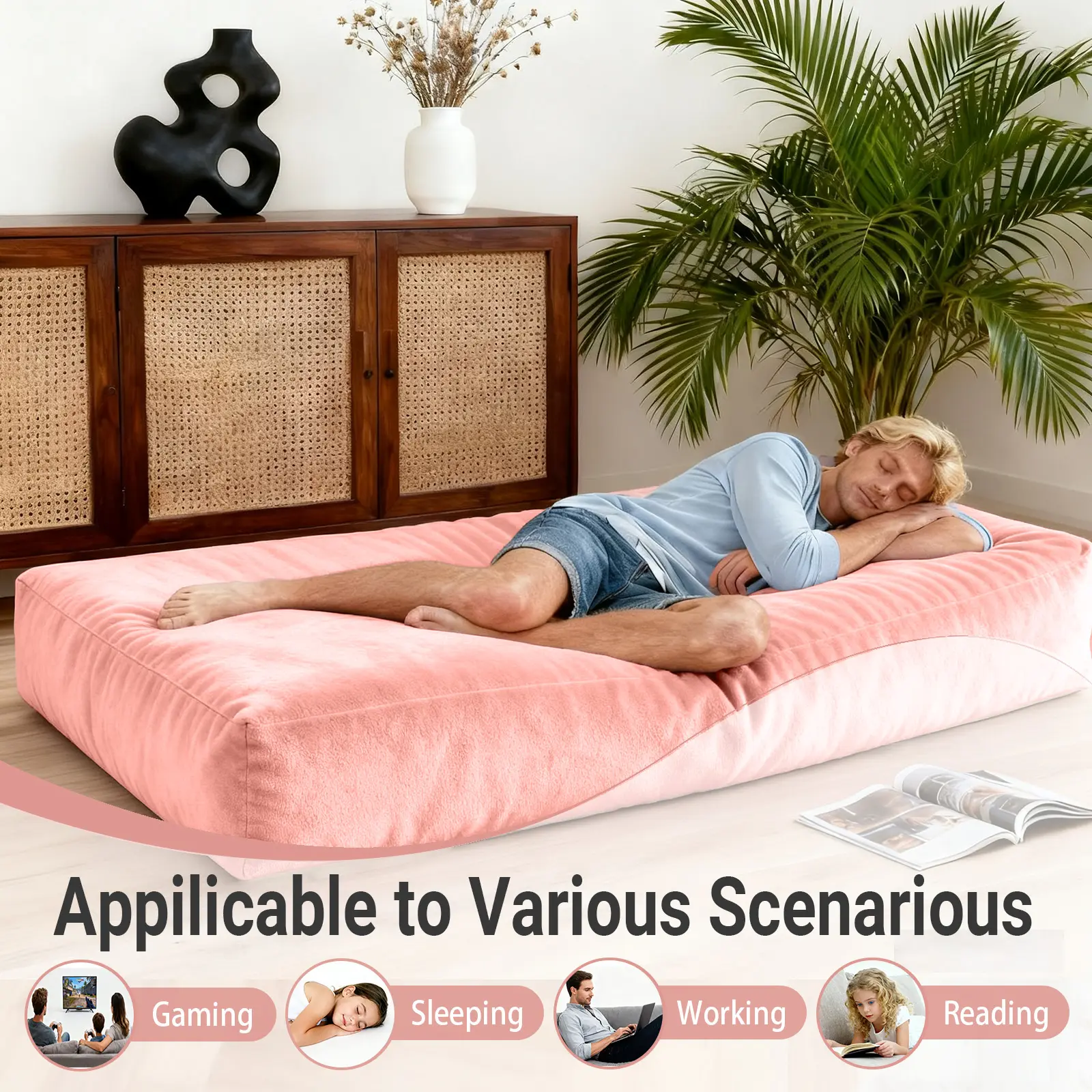 3 in 1 Big Bean Bag Chair for Adults, Large Giant BeanBag Chairs, Convertible Soft Floor Chair Cushions, Sofa & Bed, Perfect for Bedroom, Living Room, Game Room