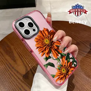 Phone case for iPhone 16 Pro Max 15 Plus 14 13 12 11 Orange Bloom Beauty Non-Yellowing Shockproof Soft Silicone Transparent Cover