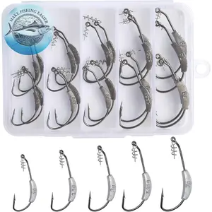 25 count/Box Weighted Swimbait Hooks, Weighted Fishing Hooks Saltwater Worm Weedless Hooks for Bass Fishing Mixed 5 Size 1/0 2/0 3/0 4/0 5/0