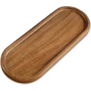 Acacia  Serving Tray, Wooden Decorative Tray for Coffee Table, Kitchen, Bathroom Counter -  Platter for Candles, Perfume, Snacks (11.4 x 4.1 x 0.6 in)