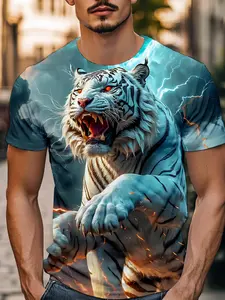 Bold Tiger Totem Short Sleeve, High-Impact Visual, Comfortable Versatile, Perfect for Theme Photos, Weekend Casual, Festival Gift