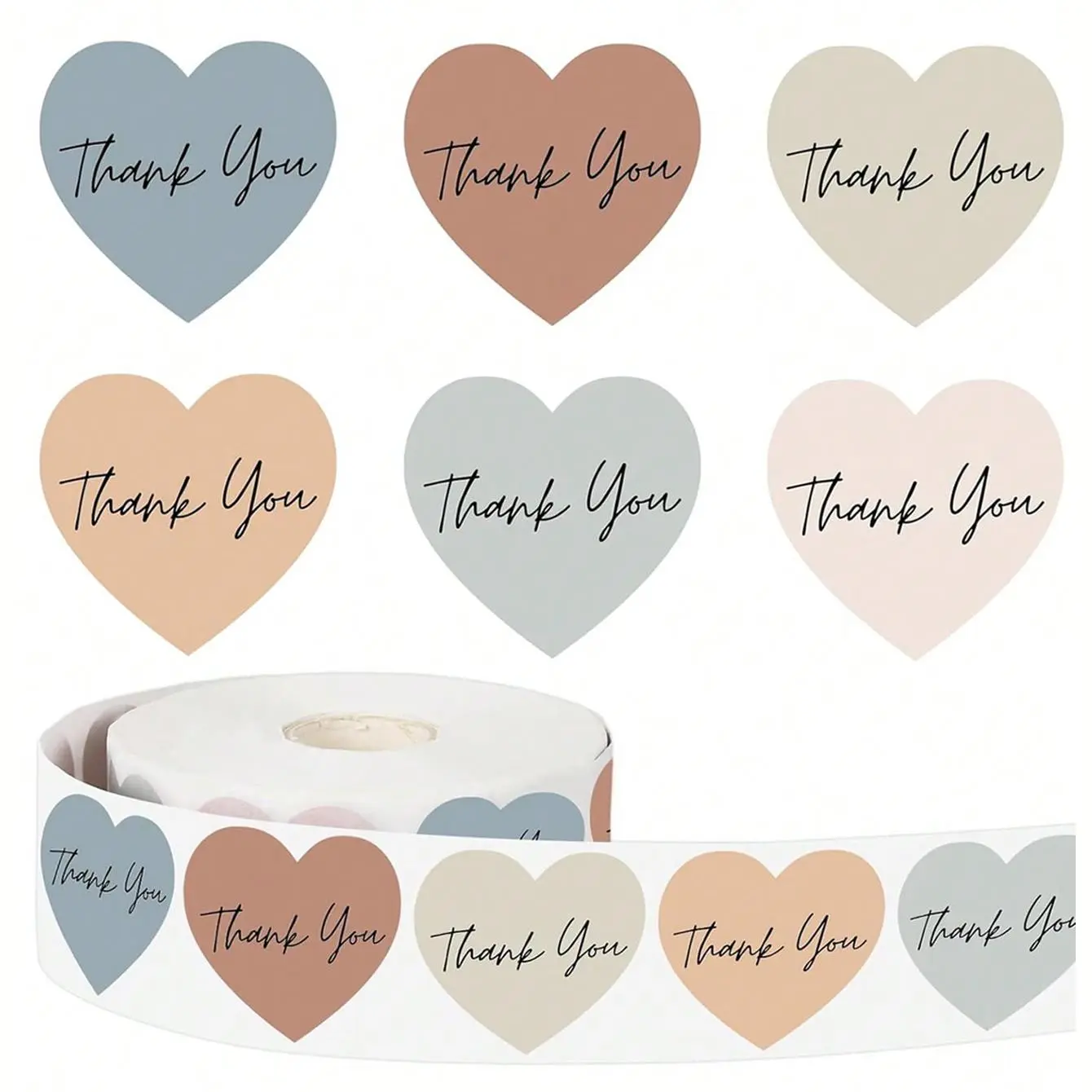 500 Pack Heart Shaped Thank You Stickers Roll, Sticker Packs, Bohemian Style Self-Adhesive Labels, Decorative Stickers for Small Business, Elegant Envelope Sealing and Gift Decoration, Sticky Labels
