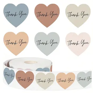 500 Pack Heart Shaped Thank You Stickers Roll, Bohemian Style Self-Adhesive Labels, Decorative Stickers for Small Business, Elegant Envelope Sealing and Gift Decoration