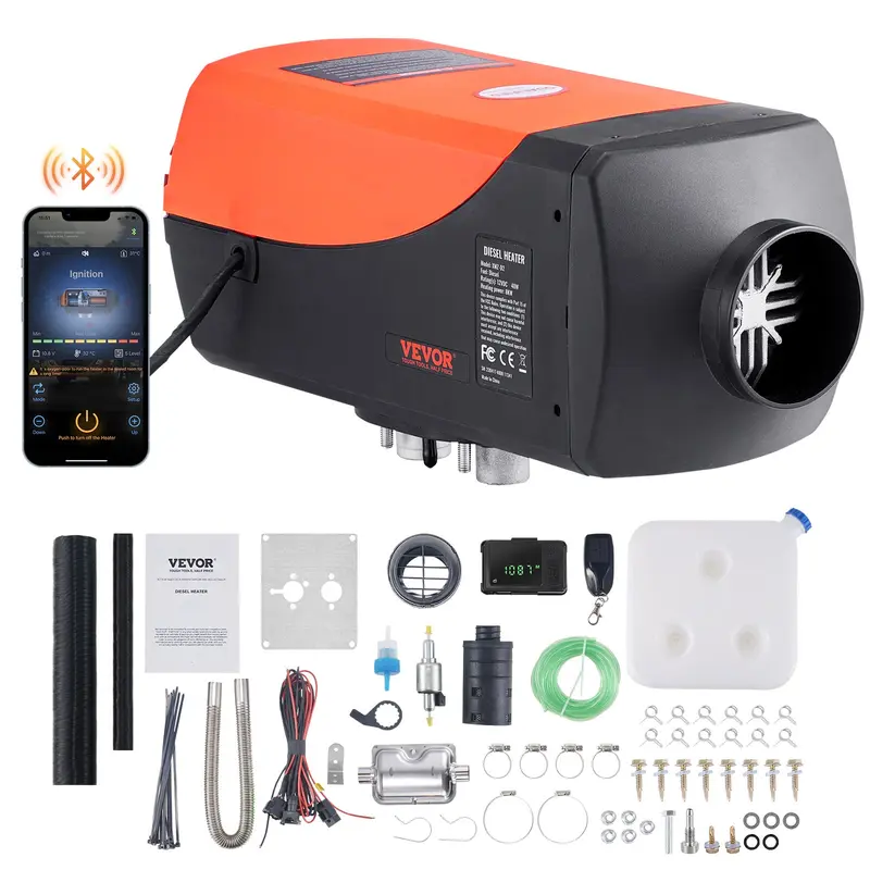 【Summerfinds】VEVOR 12V 8KW Aluminum Portable Separated Parking Air Heater, Bluetooth App & LCD Control, Altitude Comp., 10min Warm Start, 32ft Remote Control, App Preheat 98ft, Adjustable Heating Temperature, Silent Rapid Heat for Trucks, RVs