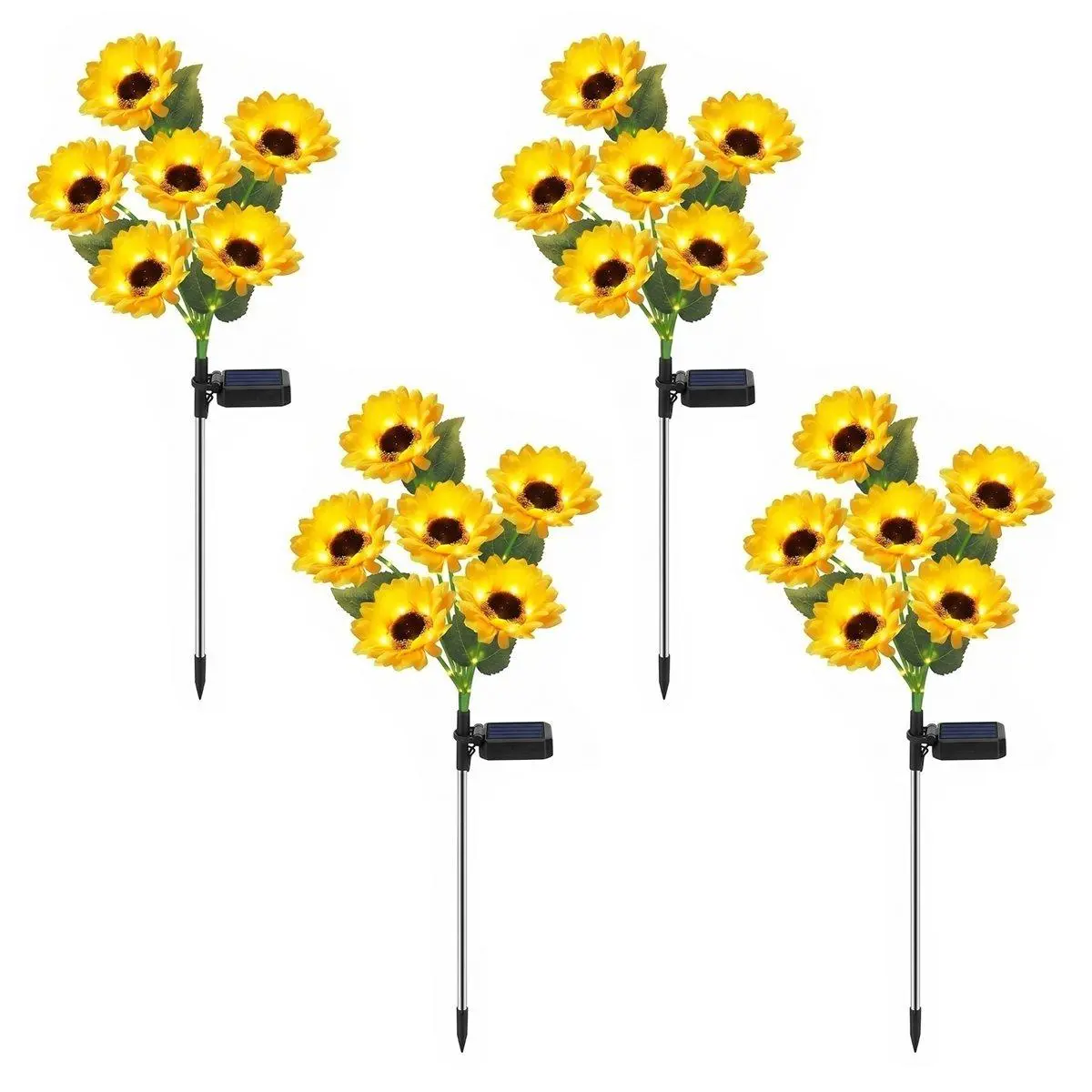 4 Packs with 24 Head Solar Sunflower Outdoor Light IP65 Waterproof Pathway Yard