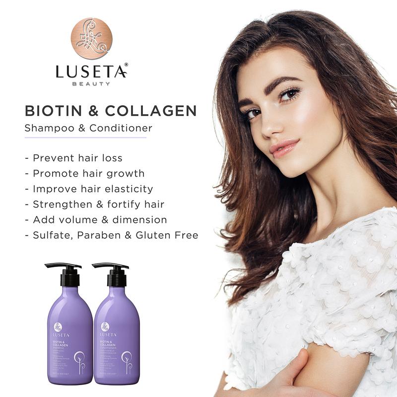 Luseta Biotin & Collagen Shampoo and Conditioner for Hair Growth Infused with Argan Oil Thickening Shampoo for Thinning Hair and Hair Loss 2X16.9Oz Free Of Sulfates Color Safe