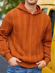 Men's solid color drawstring drop shoulder hoodie, regular version of casual long sleeve hooded sweatshirt, suitable for autumn and winter seasons, daily wear's clothing.