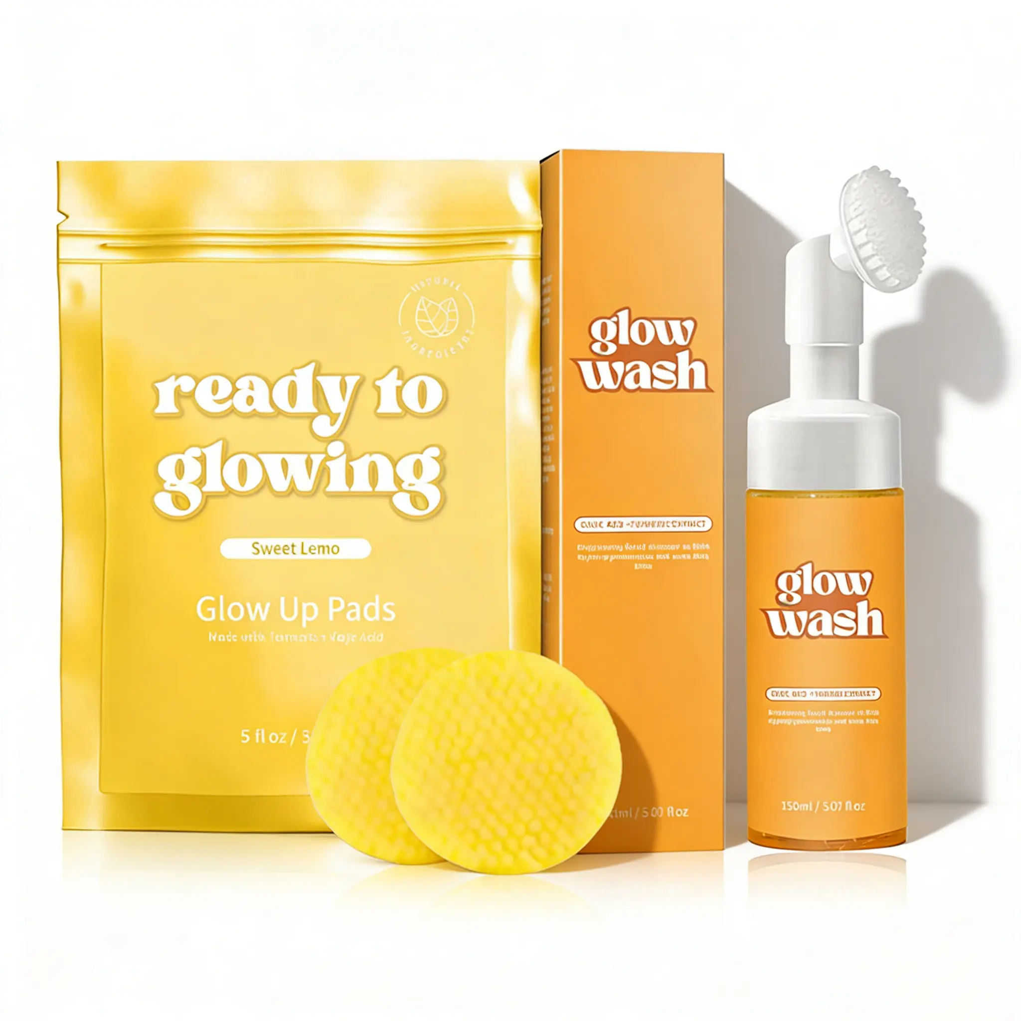 Ready to Glowing Glow Wash & FREE Turmeric Pads BeautyKit for Healthy Skin Comprehensive Skincare Routine with Sweet Lemo Glow Up Pads