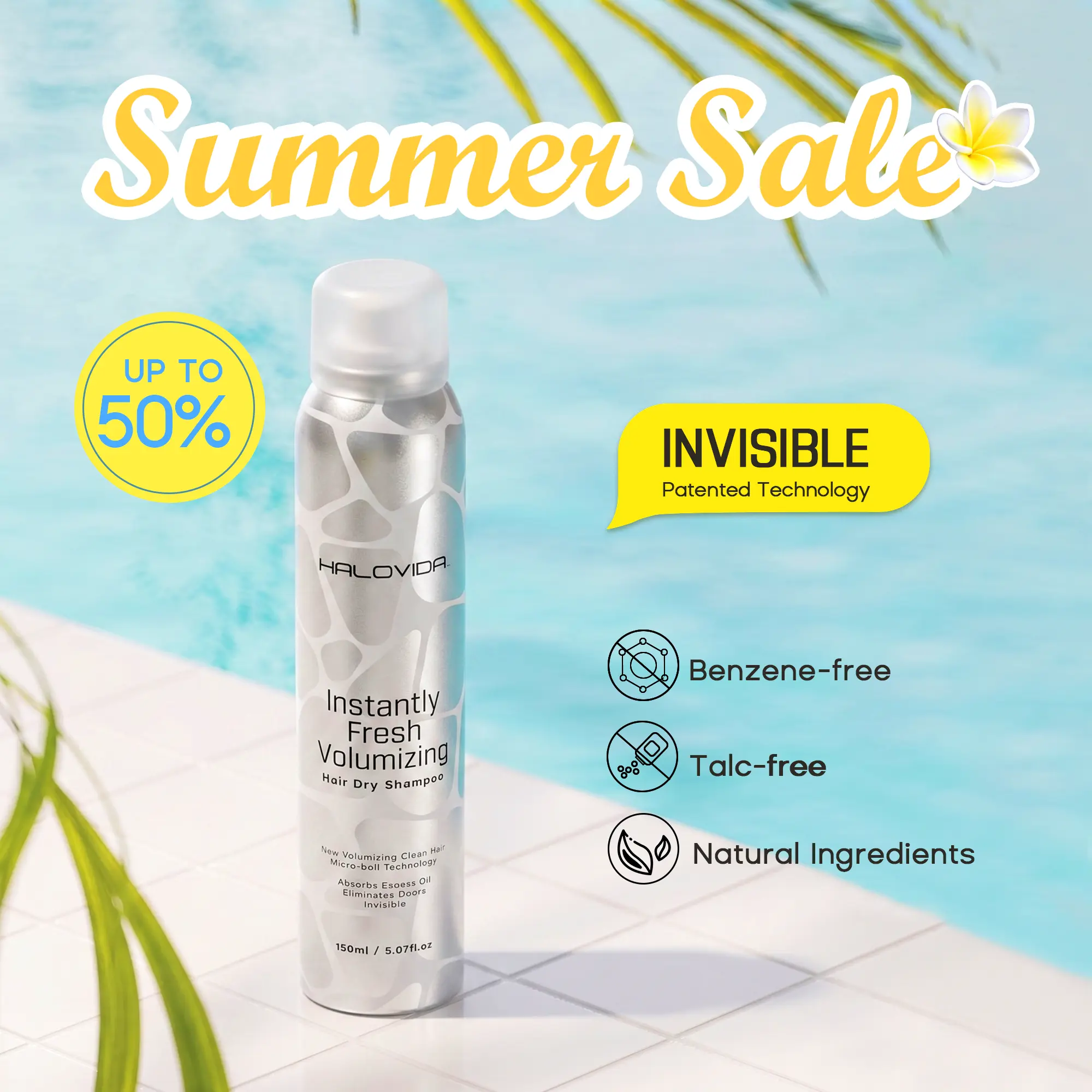 HALOVIDA INSTANT FRESH VOLUMZING HAIR DRY SHAMPOO 5.07FL.OZ - Organic Cleansing Dry shampoo for Voluminous & Hydrated Hair,Adds Natural Volume,No white residue, Absorbs Oils, Suitable for All Hair Colors