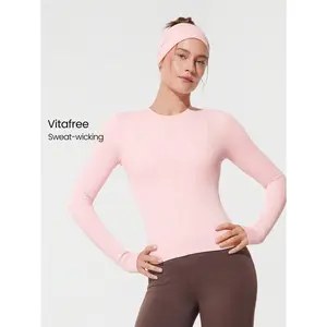 GLOWMODE Slim Fit Warm Waist Length Knit Long-Sleeve Top With Thumbholes Running Jogging Hiking Gym Training Daily Active Wear Sweat-Wicking