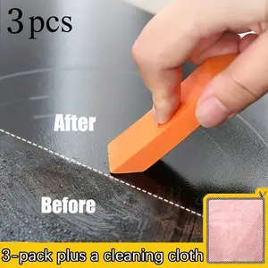 3pcs Long-Lasting Multi-Purpose Cleaning Eraser Blocks, Manual Scrubber Sponges for Stain & Rust Removal, Non-Electric Deep Cleaner for Bathrooms, Kitchen Cookware