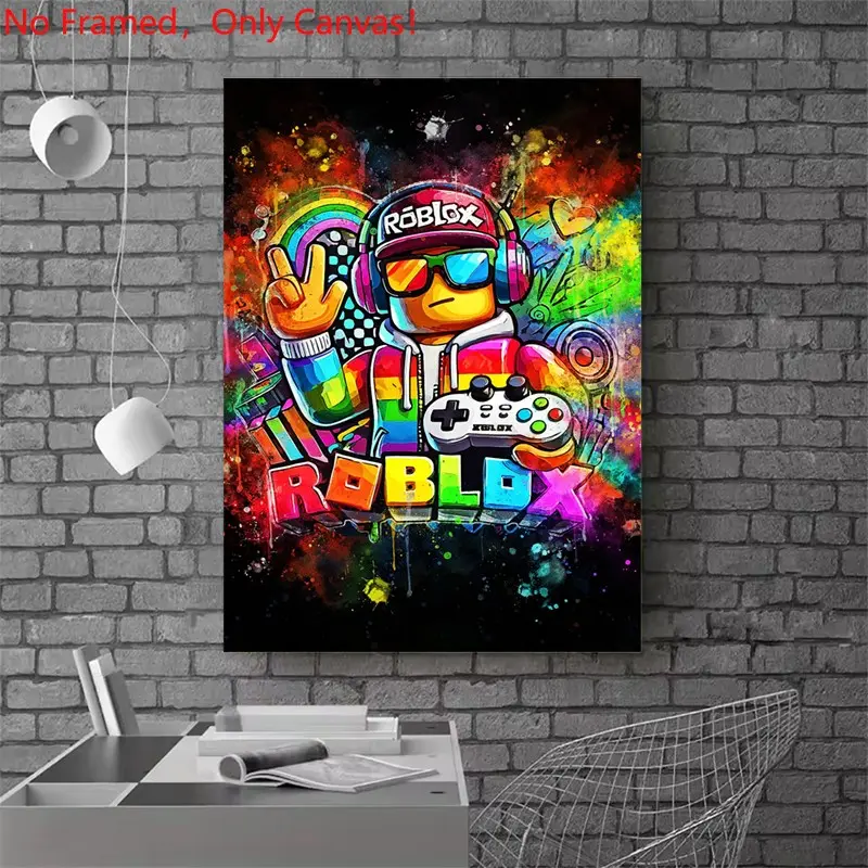 1 piece/set frameless canvas painting print poster, Unframed painting, street art print, Game Poster art, Roblox Colorful Gaming Art, a gift for video game lovers, ideal for home decor, Graphic Prints, Artistic indoor decoration
