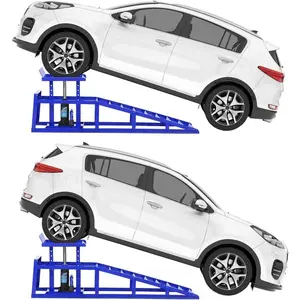 Hydraulic Car Ramps 2 Pack – Heavy Duty Steel, 5 Ton (11000 lbs) Adjustable Lift, Safety Lock, Low Profile Service Ramp, Height 9.8"-16.2", for Cars, Trucks, SUVs, Maintenance & Oil Change, Blue