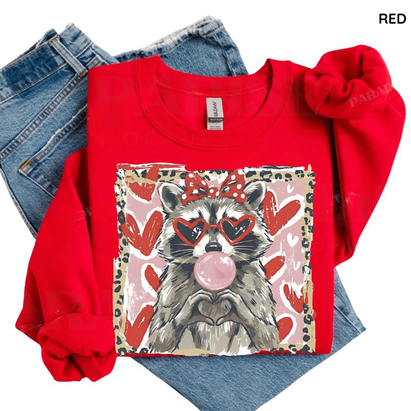 Leopard Valentine Raccoon Sweatshirt, Cute Raccoon Love Sweater, Funny Romantic Quote Shirt, Trendy Animal Valentine Graphic Shirt
