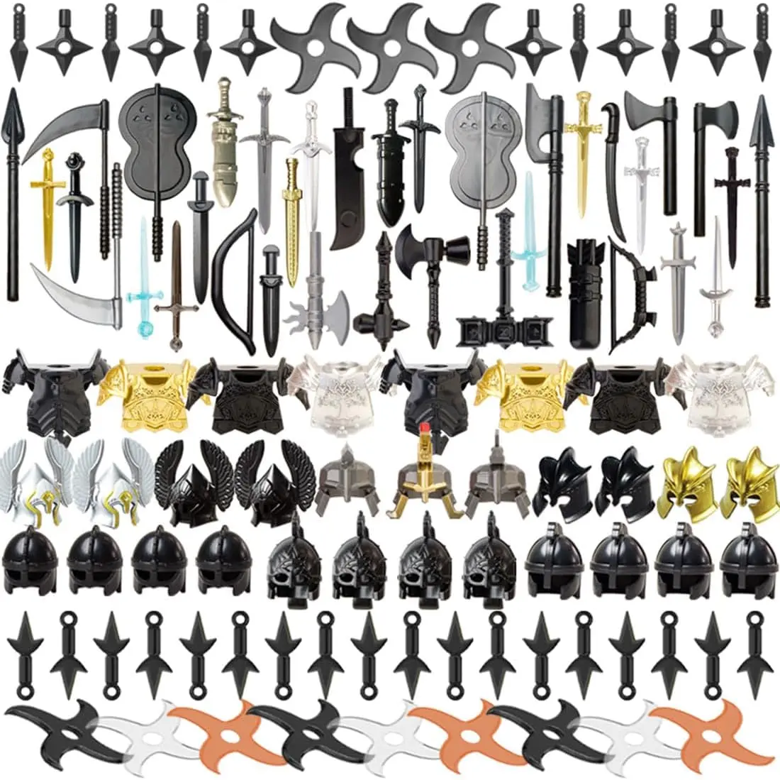 Medieval Knight accessories building blocks Set swords hammers axes shields parts Warcraft Toys