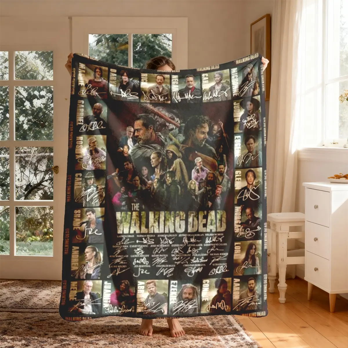 Walking Dead Character Signage Flannel Blanket, Personalized Flannel Blanket, Large Size, Soft Lightweight Warm, Cozy Throw Blanket, Perfect for Bed Sofa Office Camping Travel, Soft Throw Blanket, Soft Blankets