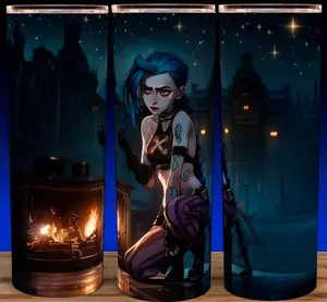 Jinx Arcane League of Legends Anime with Stars Cup Mug Tumbler with Lid & Straw, Stainless Steel, Lightweight Design for Hydration - Reusable, Stylish