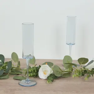 6-Pack Plastic Wine Mimosa Goblets Transparent Dusty Blue Cylindrical Shape - Reusable Champagne Flute Glasses 9.5" Tall 6oz