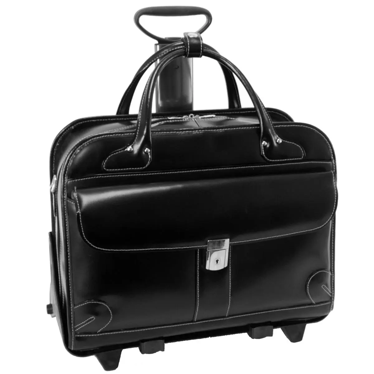 McKleinUSA Lakewood Women's Leather 2-in-1 Detachable-Wheeled Rolling Briefcase, Checkpoint-Friendly Business Bag with Flap Over Lock for 15.4-Inch Laptops, Removable Wheels, Detachable Shoulder Strap, Patented 2-In-1 Removable Wheel And Handle System