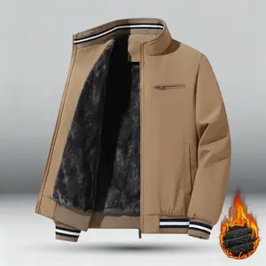 Men's casual stand up collar jacket, striped wool lined warm jacket, zipper closure, non elastic fabric, polyester fiber filling, suitable for outdoor activities men's topRAIMENTRY