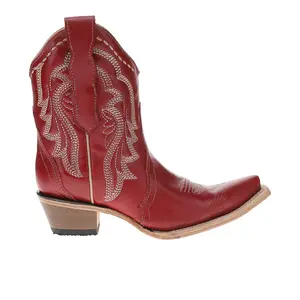 Corral Womens Embroidered Ankle Snip Toe Pull On  Casual Boots Ankle Mid Heel 2-3" - Red