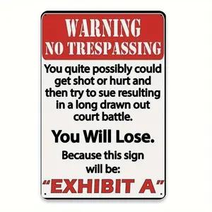 1pc No Trespassing Warning Aluminum Sign 8x12 Inch - Vintage Metal Wall Decor with Red Border & White Background, Durable Outdoor & Indoor Security Plaque for Homeowners, Landscapers, Construction Sites, Landscaper Warning Sign