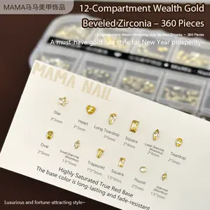 12-Grid  Beveled Zirconia Nail Rhinestones, 360 Pcs Wealth Style Sparkle Nail Gems for Nail Art, Phone Case DIY & Crafts