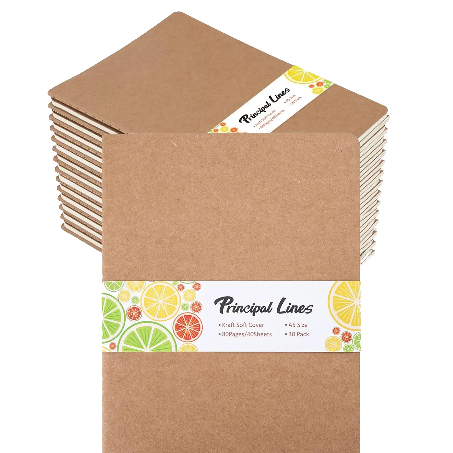 30 Pack A5 Kraft Notebooks, Principal Lines 80 Lined Pages Travel Journal Bulk for Kids Students Office School Supplies, 8.3x5.5 Inch