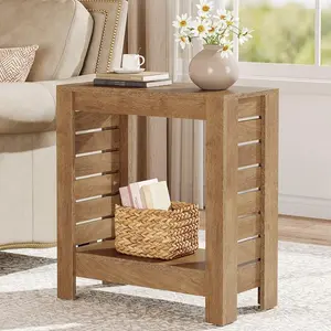 Tribesigns Farmhouse Wooden Narrow Side Table With Storage Shelf For Living Room, Bedroom, and Office - 2-Tier Skinny Accent Nightstand, Easy Assembly