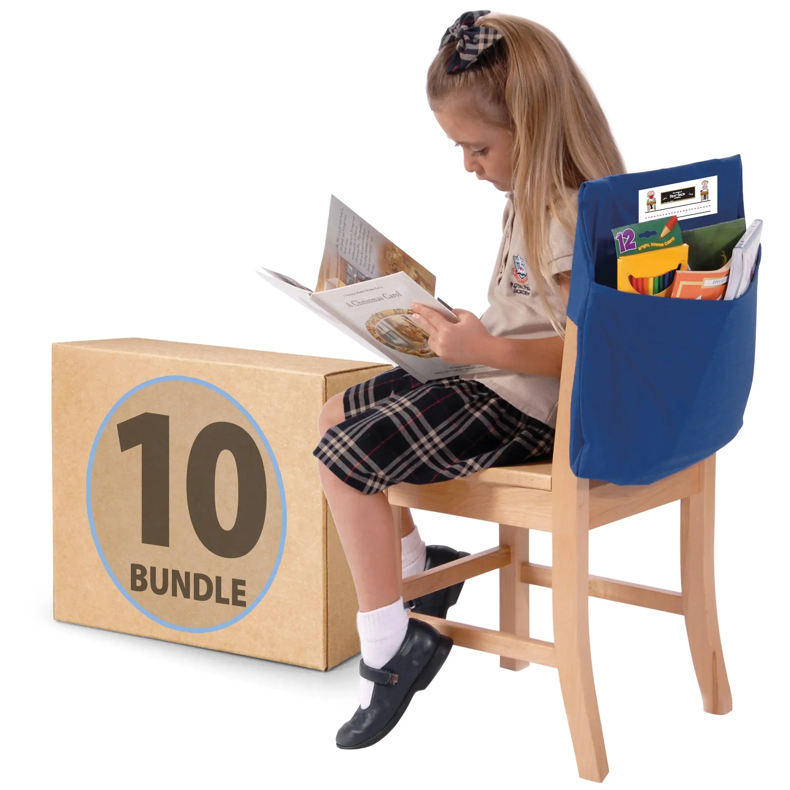 Seat Sack® Single Pocket Classroom Chair Pockets - 10 Bundle Multi-Size Gusseted Home Organizer Storage Bags for Students, Offices, Holding Books, Helping Teachers Save Time on Supply Distribution & Students Locate Materials