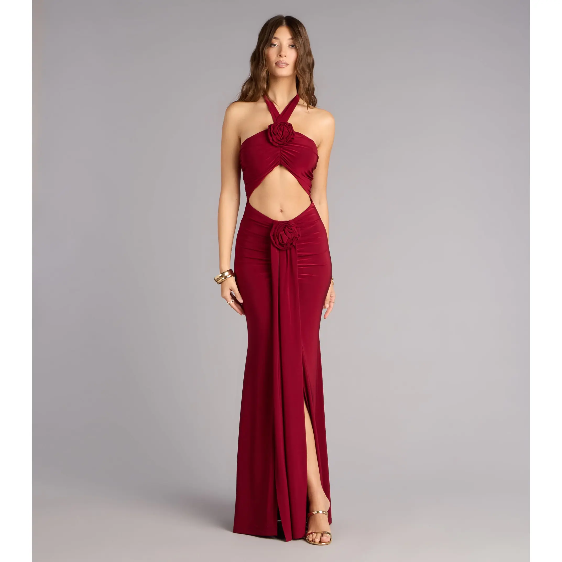 Lilian Halter Flower Cutout Mermaid Formal Dress