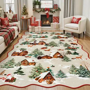 Christmas Retro Tree Reindeer Print Carpet, Large Area Rug for Living Room Bedroom Sofa, Washable Non-Slip Plush Mat, Holiday Decor