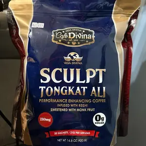Cafe Divina Sculpt Tongkat Ali Performance Enhancing Coffee Infused with Reishi Sweetened with Monk Fruit 210mg 20 Sachets 14.8 Oz