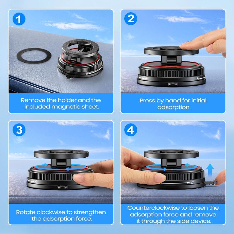 360° Adjustable Vacuum Magnetic Phone Car Holder with Strong Suction Cup Base for Cars Gyms Mirrors and Bathrooms Compact Foldable Design Steering Wheel Stand,Christmas