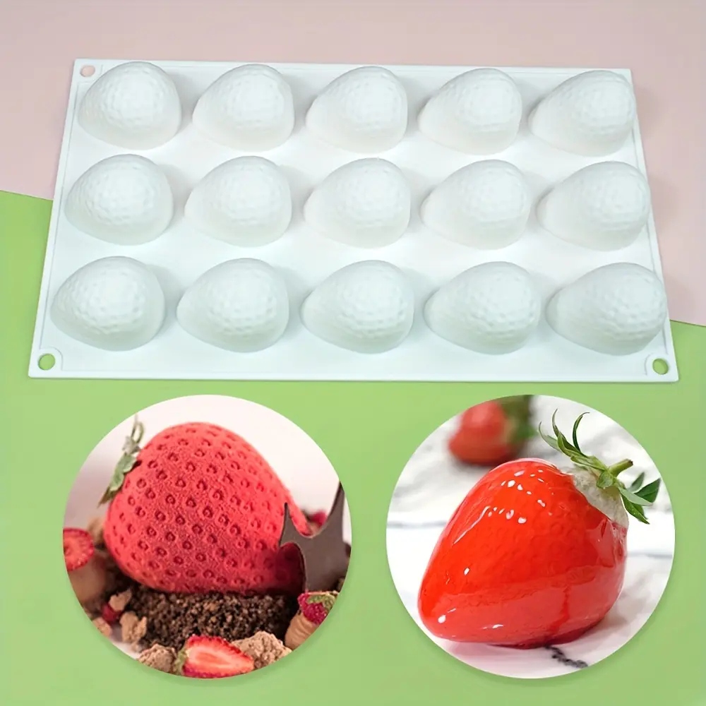 15-Piece Half-Strawberry Mousse Cake Mold Set, Silicone Freezer Molds, French Dessert Chocolate Baking Tool, Baking Supplies, Bakeware, Candle Wax Mould for Decorative Cakes