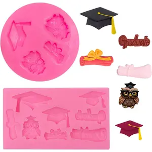 Bachelor Cap Fondant Moulds, Graduation Owl Awards Silicone Molds for Cake Cupcake Decorating, DIY Graduation Candy Chocolate Craft Paste Polymer Clay