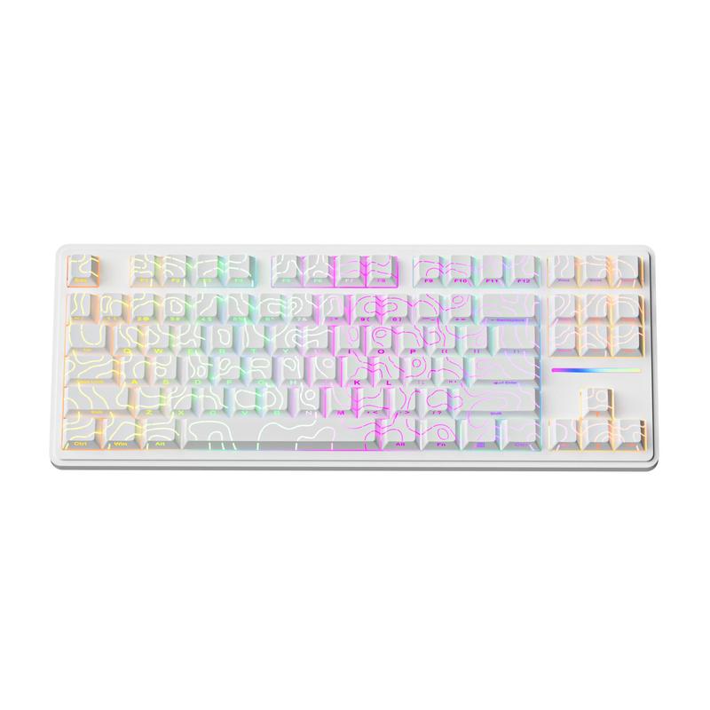 [Only keycaps]FURYCUBE Keycaps with IMD Tech,Custom Keycaps 90 Percent,White and Black Keycap Set OEM Profile,98 Keys Side Printed Keyboard Keycaps for Mechanical Keyboards,Topographic