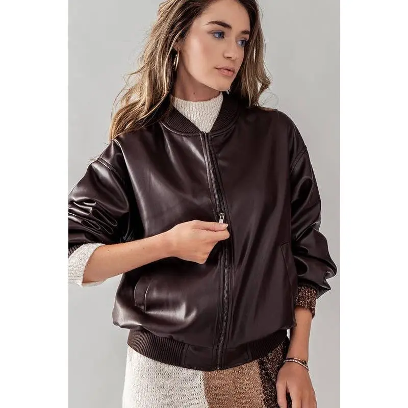 Vintage Brown Leather Bomber