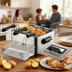 5L Electric Deep Fryer for Family, 1400W with Adjustable Temp (60-200°C), 110V & US 3-Prong Plug.