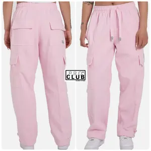 PROCLUB Pink Heavyweight Cargo Sweatpants Casual Fleece Pants Plain Oversized Baggy