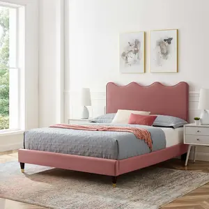 Modway Current Performance Velvet Queen Platform Bed in Dusty Rose