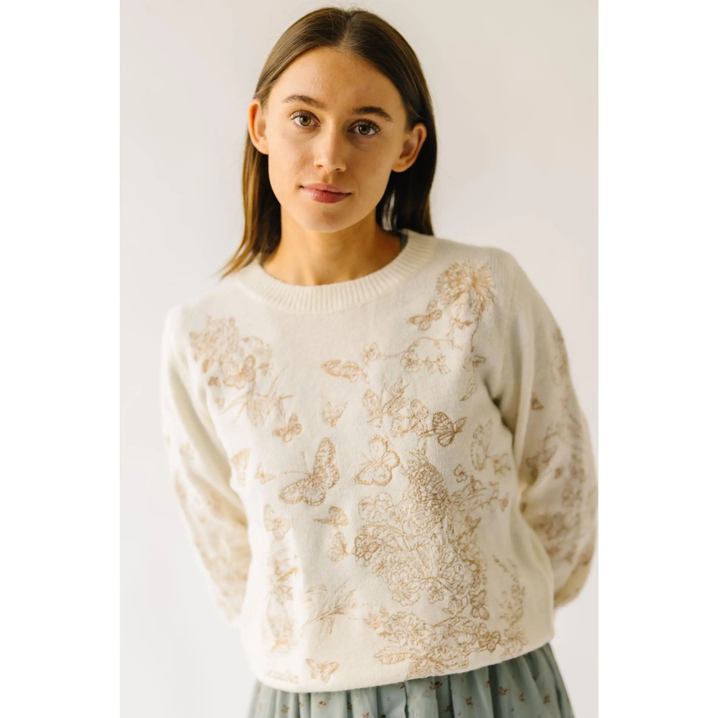 The Branwen Embroidered Sweater in Cream + Mocha