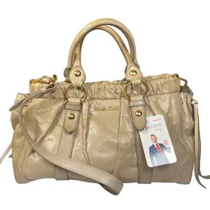 Pre-owned miu miu Leather Shoulder Bags Sand Gold Shoulder Purse Two Way Crossbody Zip Bag
