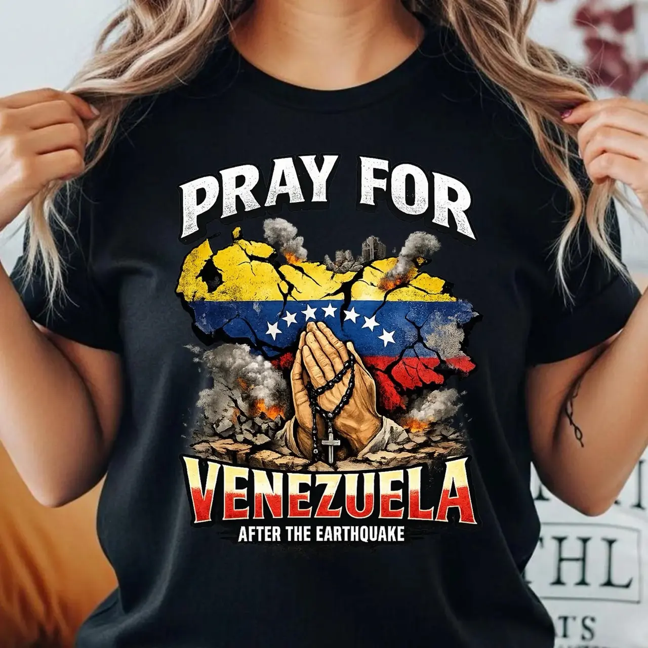 Pray For Venezuela Comfort Colors Shirt, Venezuela Earthquake Prayer Tee, Faith Hope Love Venezuela Awareness Graphic T-Shirt Unisex Womenswear Graphic Tops ZKY Apparel Made In The USA