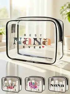 "nana" Pattern Multifunctional Transparent PVC Bag, Makeup Bag, Cosmetic Bag, Portable Storage Bag, Travel Washbag, Unisex Large Capacity