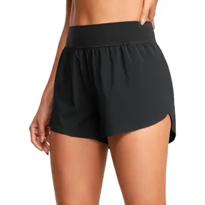 High Waisted Split Running Shorts for Women 3" Comfy Mesh Liner Quick Dry Athletic Gym Track Feathery Fit Soft Fabric 86% Polyester 14% Elastane