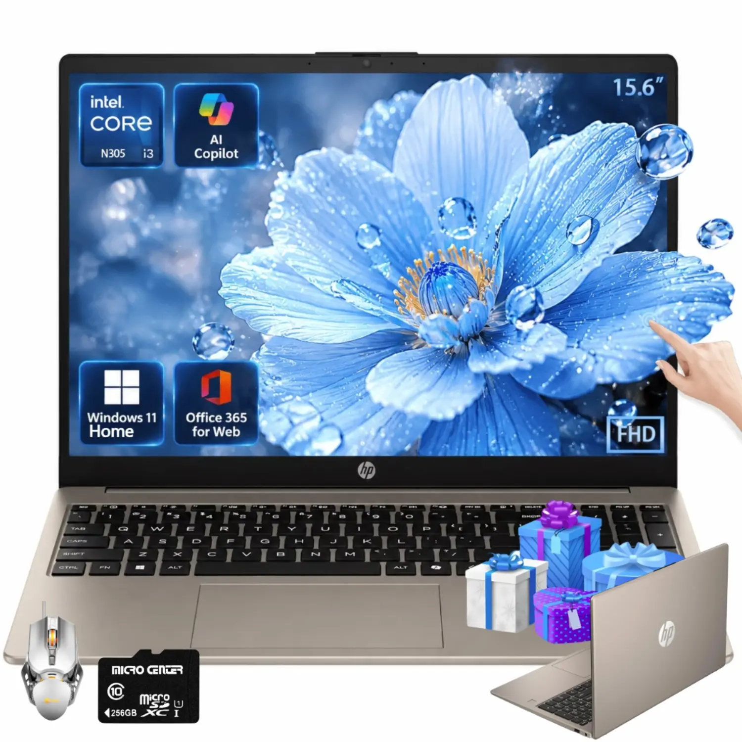 HP 15.6 Touchscreen Laptop, Core i3-N305,up to 32GB RAM, 512GB SSD | 15.6'' FHD Touch Display, Windows 11 Home, Intel UHD Graphics, Laptop for Student & Business, Wi-Fi 6, Bluetooth 5.3,Bundle Accessories