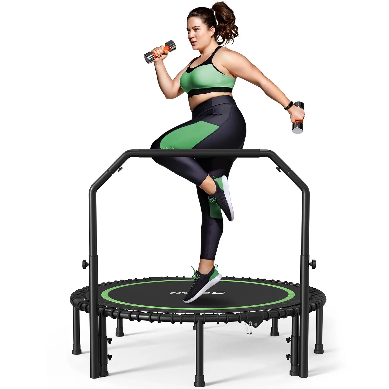 BCAN 450/550 LBS Foldable Mini Trampoline, 40"/48" Fitness Trampoline with Bungees, Adjustable Foam Handle/T-Handle/No Handle, Stable & Quiet Exercise